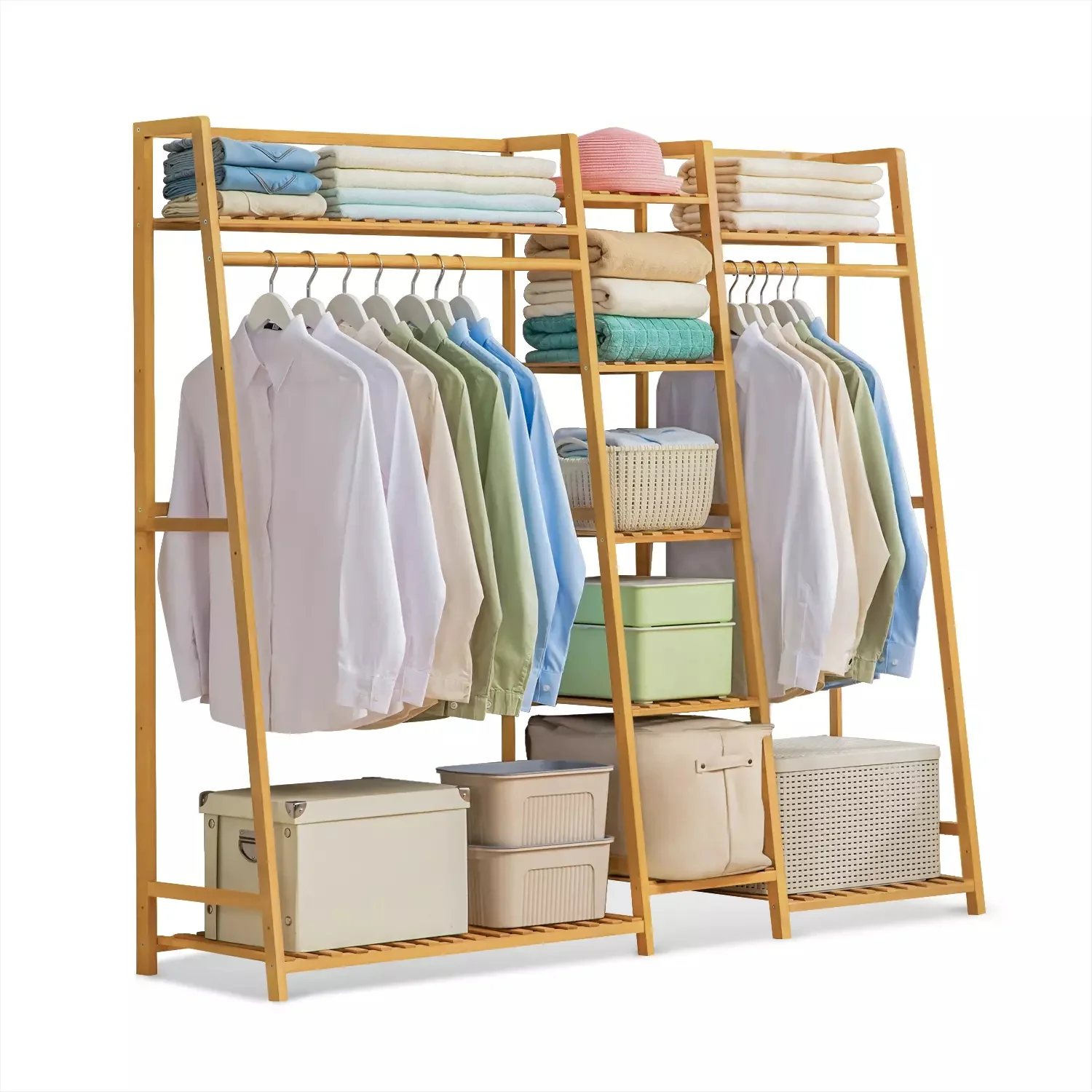 Neo Natural Bamboo Freestanding Open Clothes Rail & Shelves