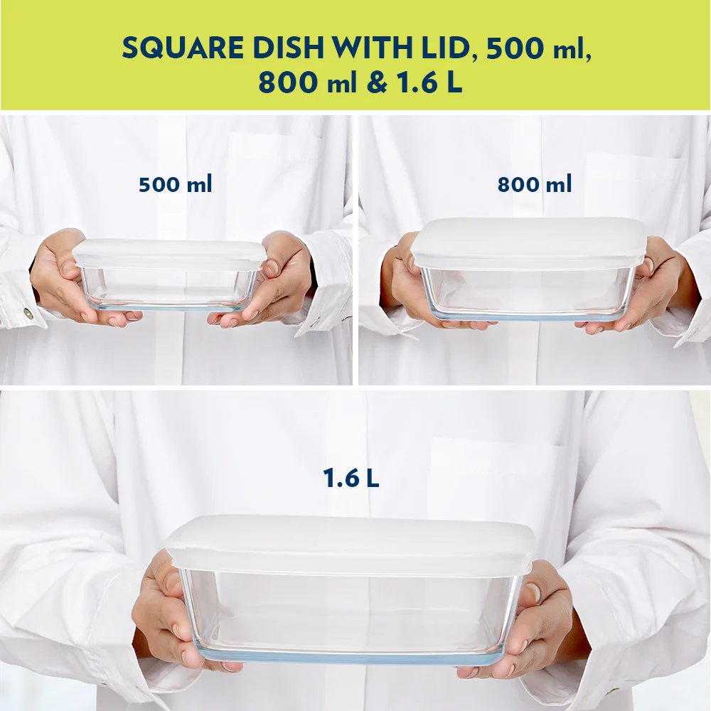 Borosil Square Dish w Lid, Set of 3