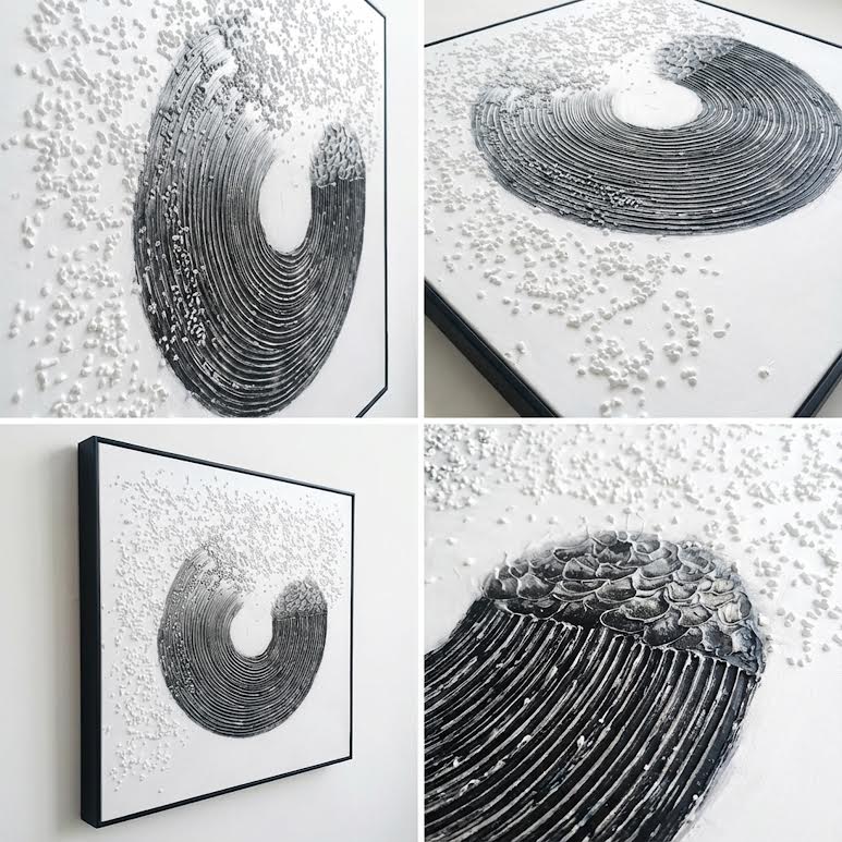 100 x 100cm Ripple Effect Painting Black & White