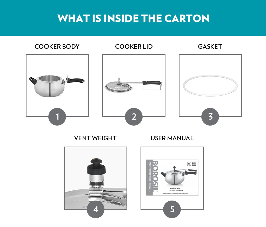 Borosil Pronto SS Pressure Cooker, 5L