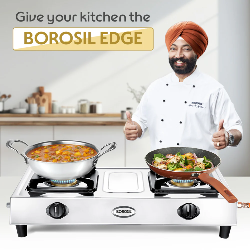 Borosil Smart Flame Stainless Steel Gas Stove, 2 Burners