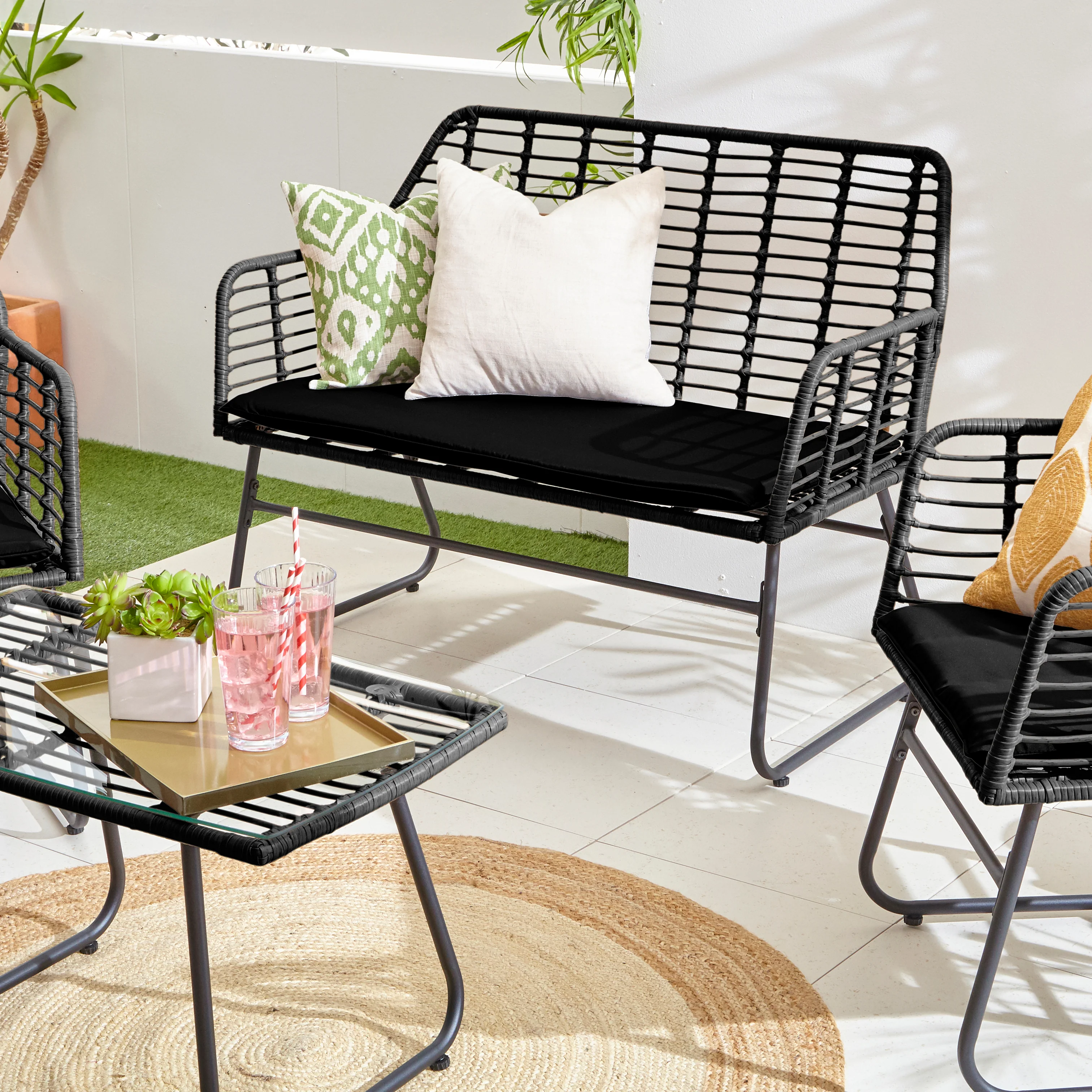 Neo Black 4 Piece Bamboo Style Table & Chairs Set