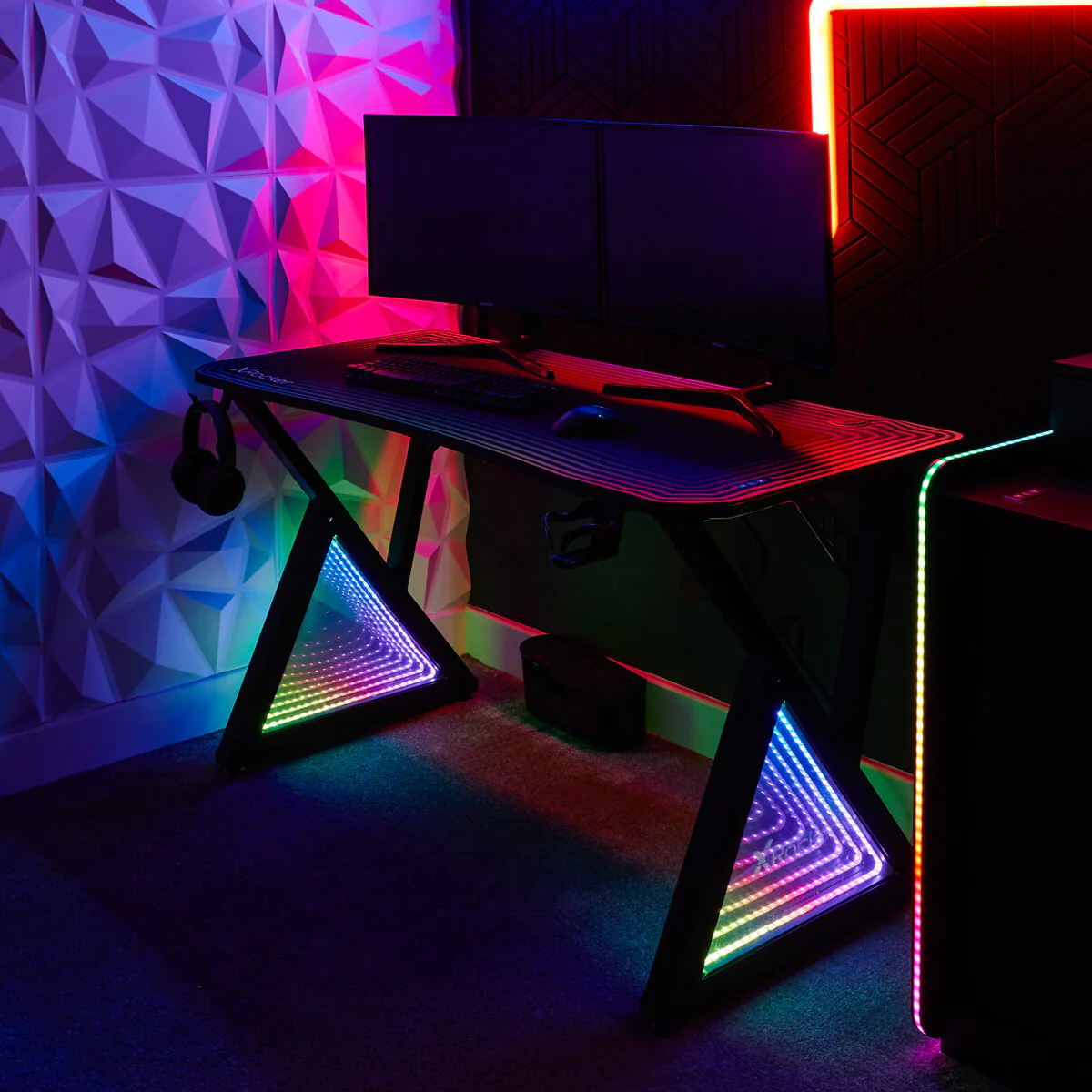 Infinity RGB 140cm App-Controlled LED Gaming Desk with Full Mousepad - Carbon Black