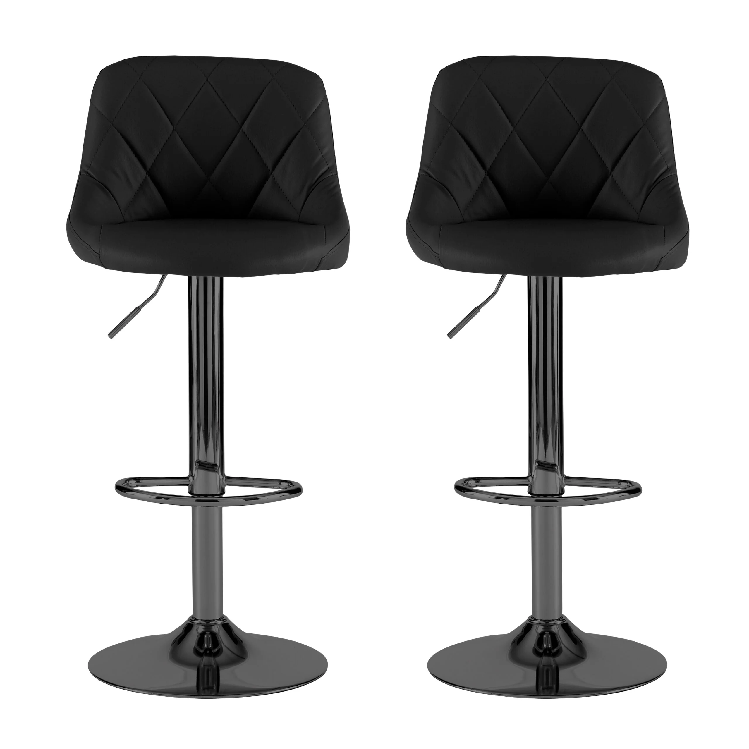 Neo Bar Stool Black Leather & Back Steel Base Set of Two
