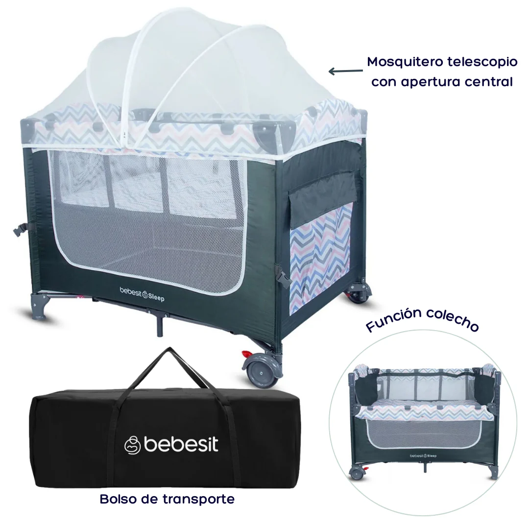 CUNA CORRAL SLEEP ZK005 3 EN 1: COLECHO, CUNA Y CORRAL PARA BEBÉS DE 0 A 3 AÑOS- ROSADO-