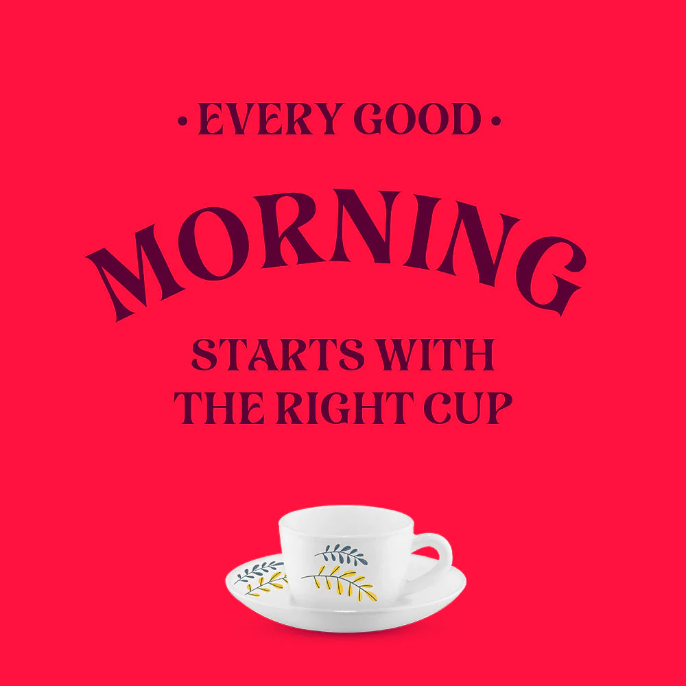 Larah by Borosil Niva Cup n Saucer Set, 140ml x 8