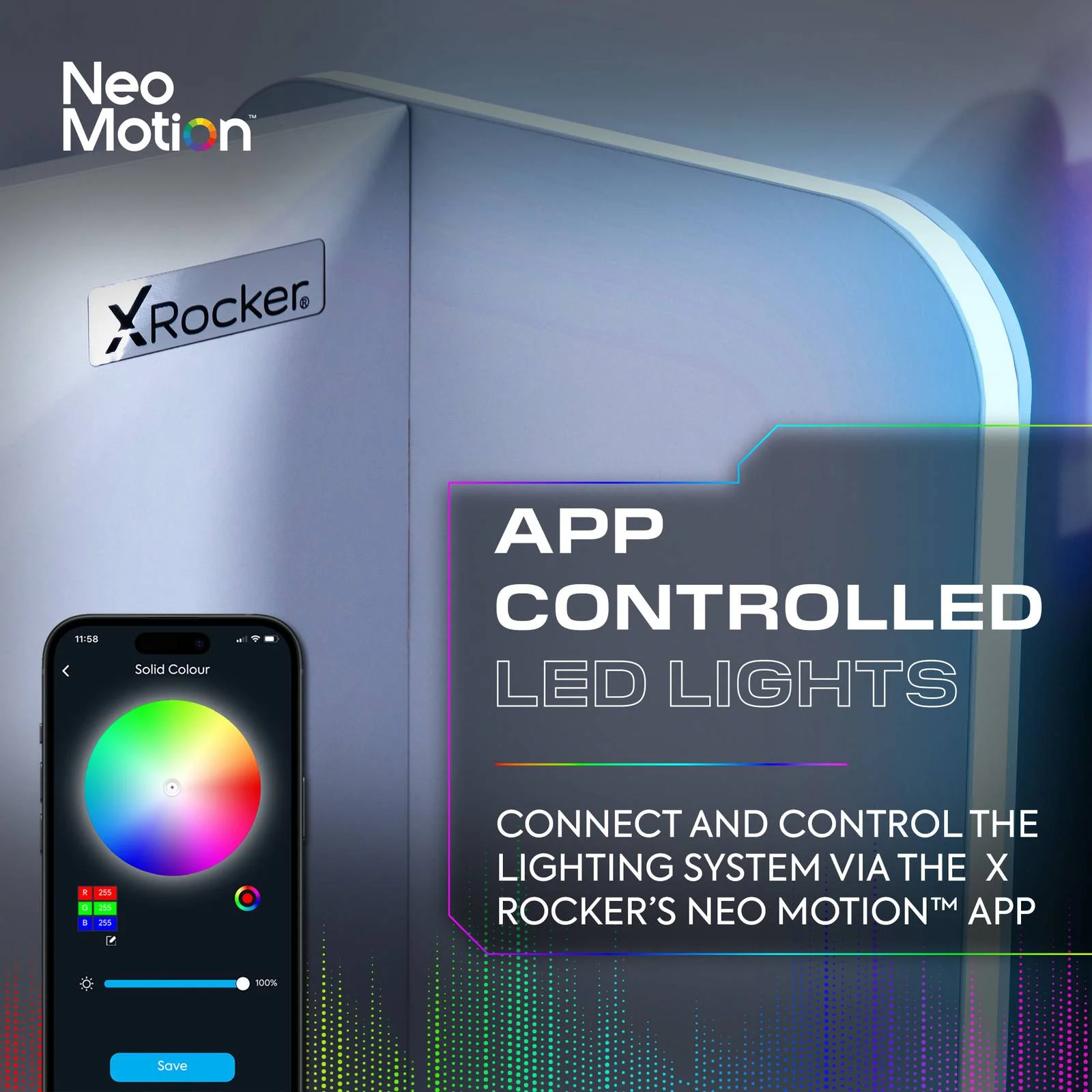 Electra LED Single Gaming Bed with Drawers - White RGB