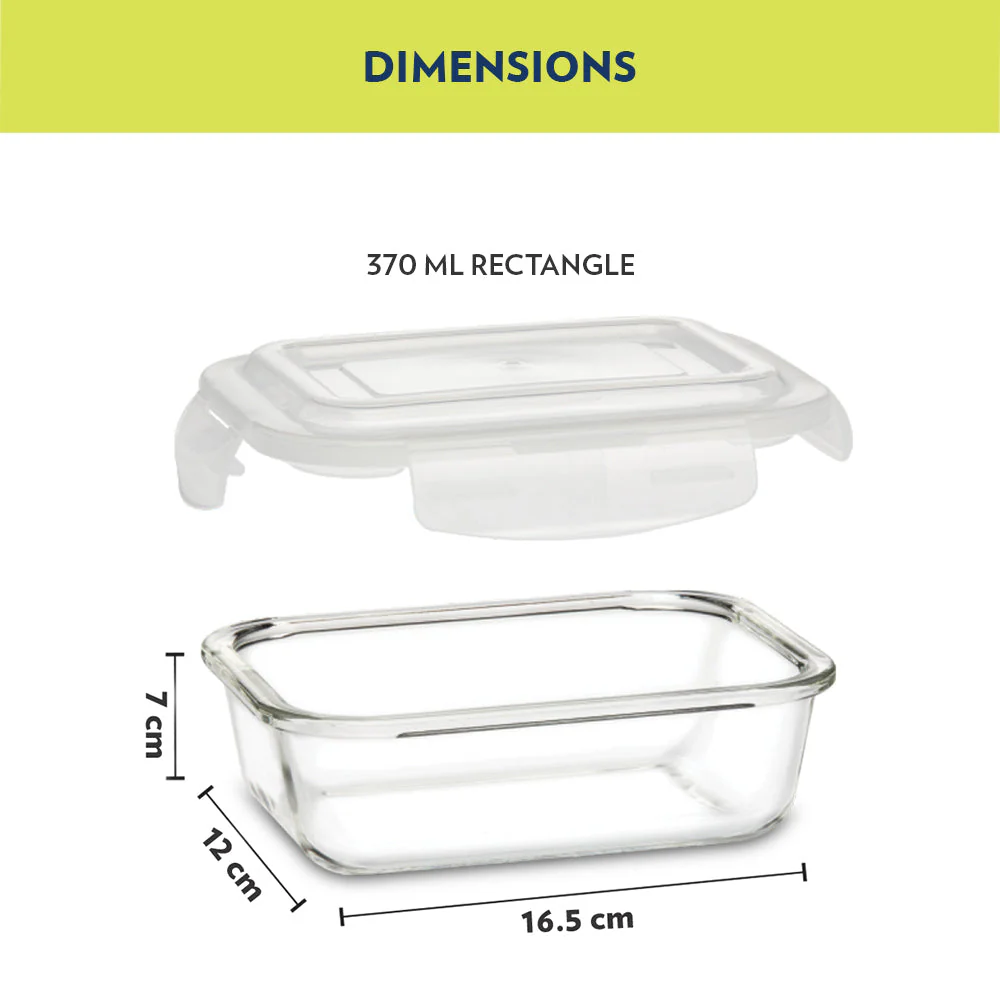 Alfa Blue Glass Lunch Box, Rectangle x 2 (Flat), Set of 2, 370ml