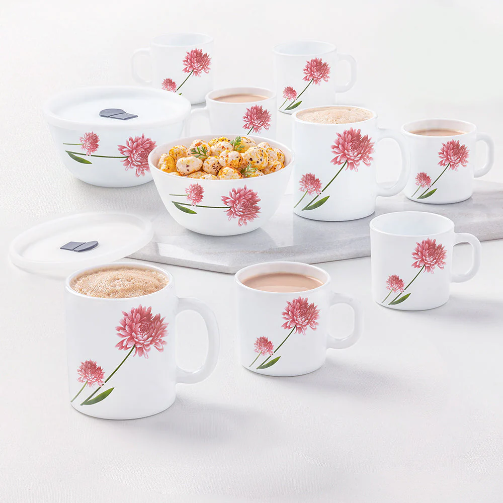 Larah by Borosil Belle Snack Set w Mugs, 12 pc