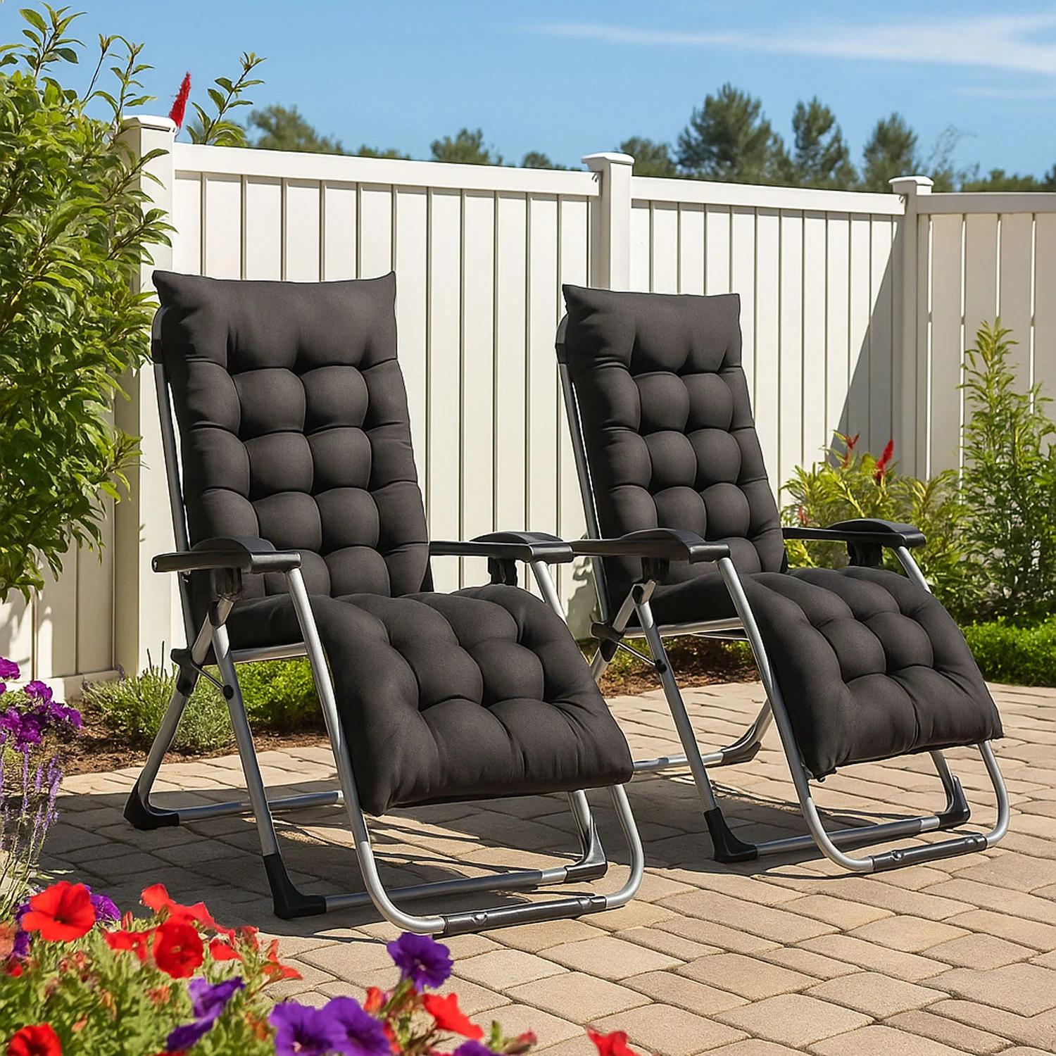 Neo Black Zero Gravity Sun Lounger With Padded Cushions Set of Two
