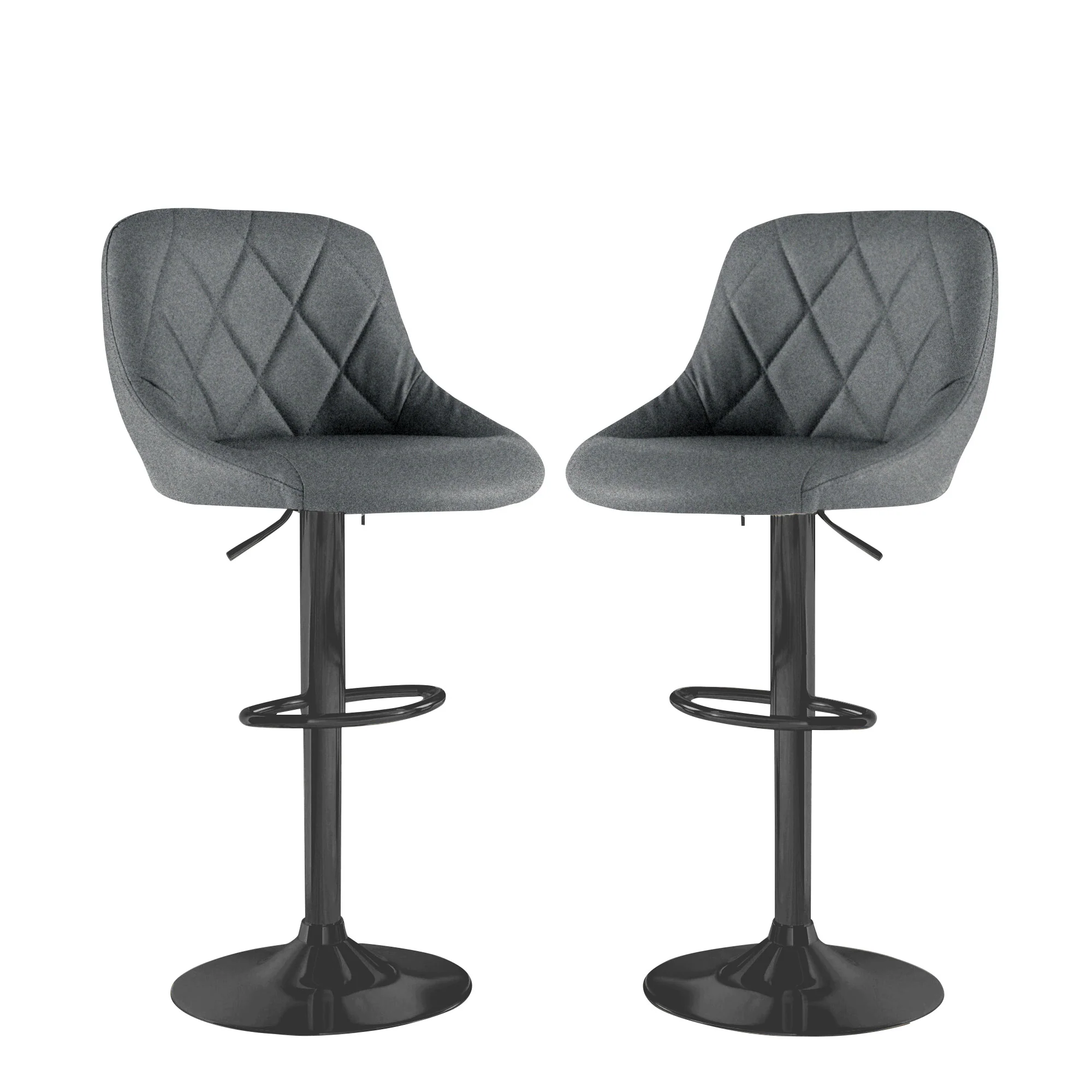 Neo Bar Stool Dark Grey Fabric & Black Steel Base Set of Two