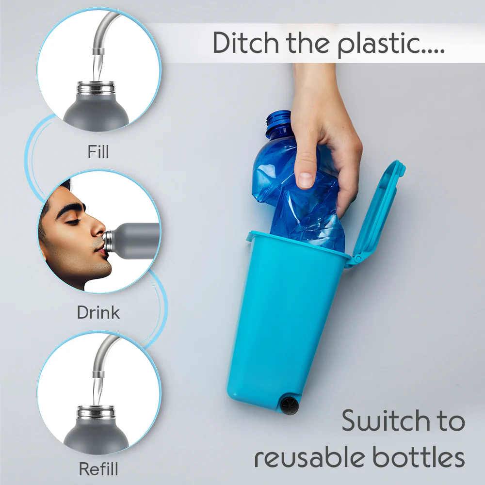 Borosil Laguna SS Bottle, Grey, 1 L