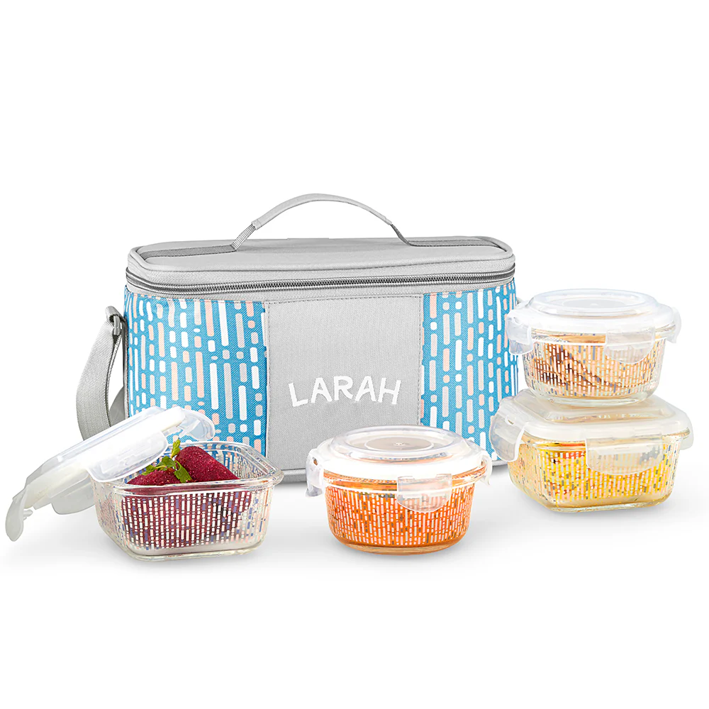 Larah Vogue Universal Glass Lunchbox, Set of 4