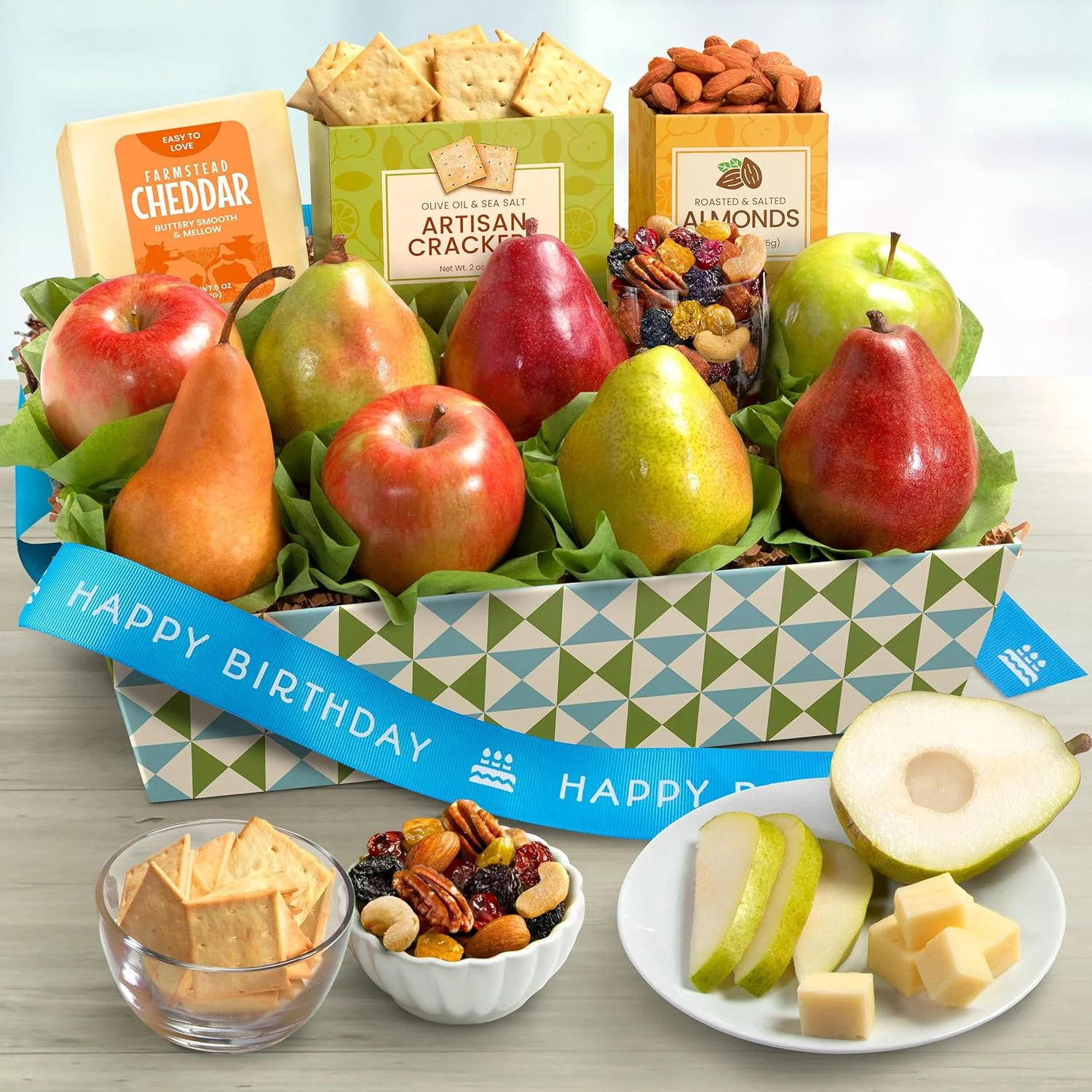 Happy Holidays Fresh Fruit Basket with Cheese and Nuts