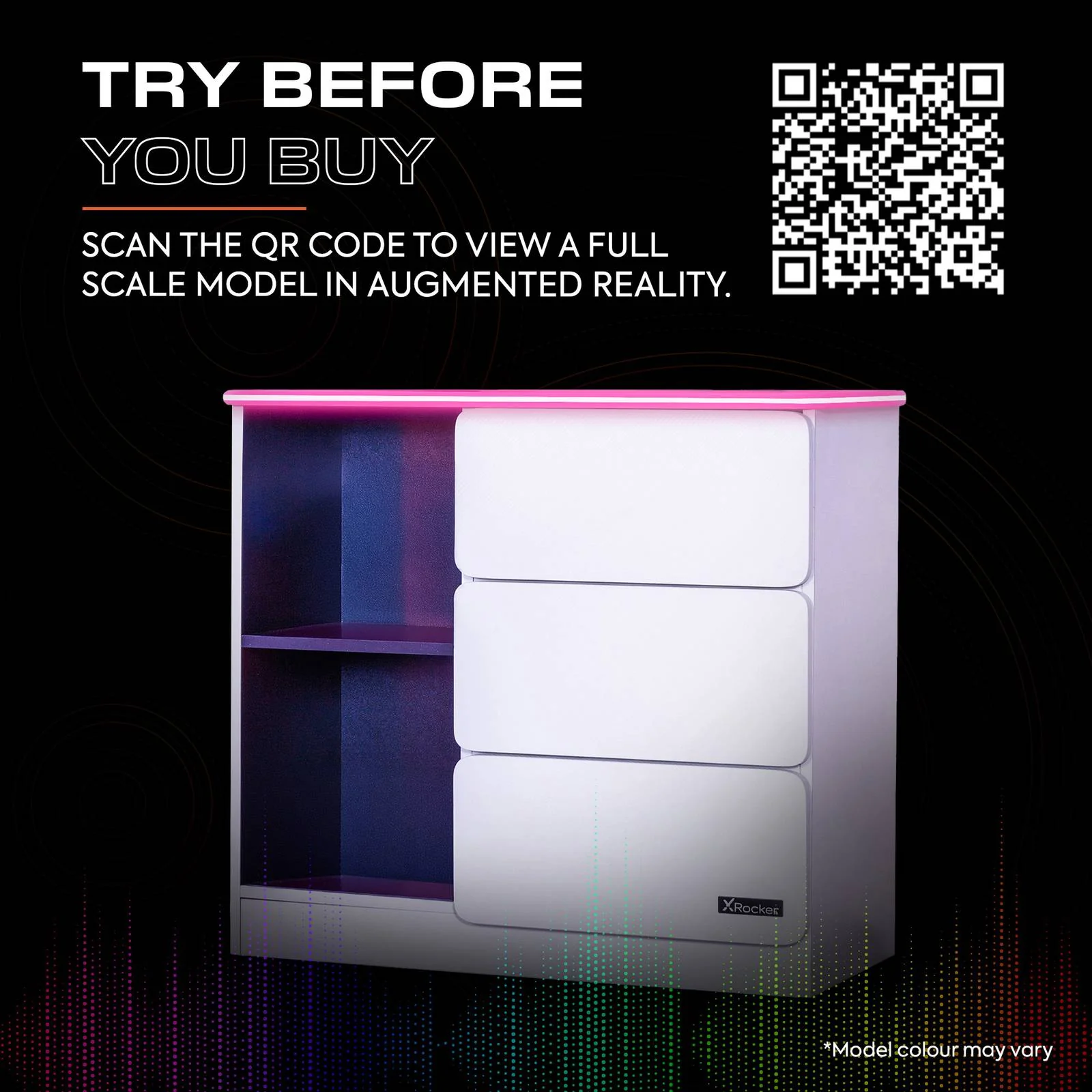 Carbon-Tek LED Chest of 3 Drawers - White RGB
