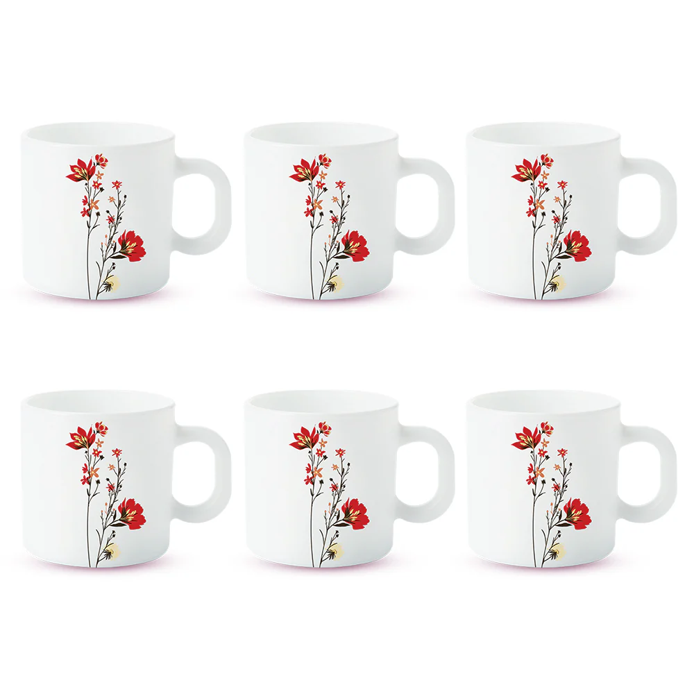 Larah by Borosil Chrys Red Mug Set, 100ml x 6