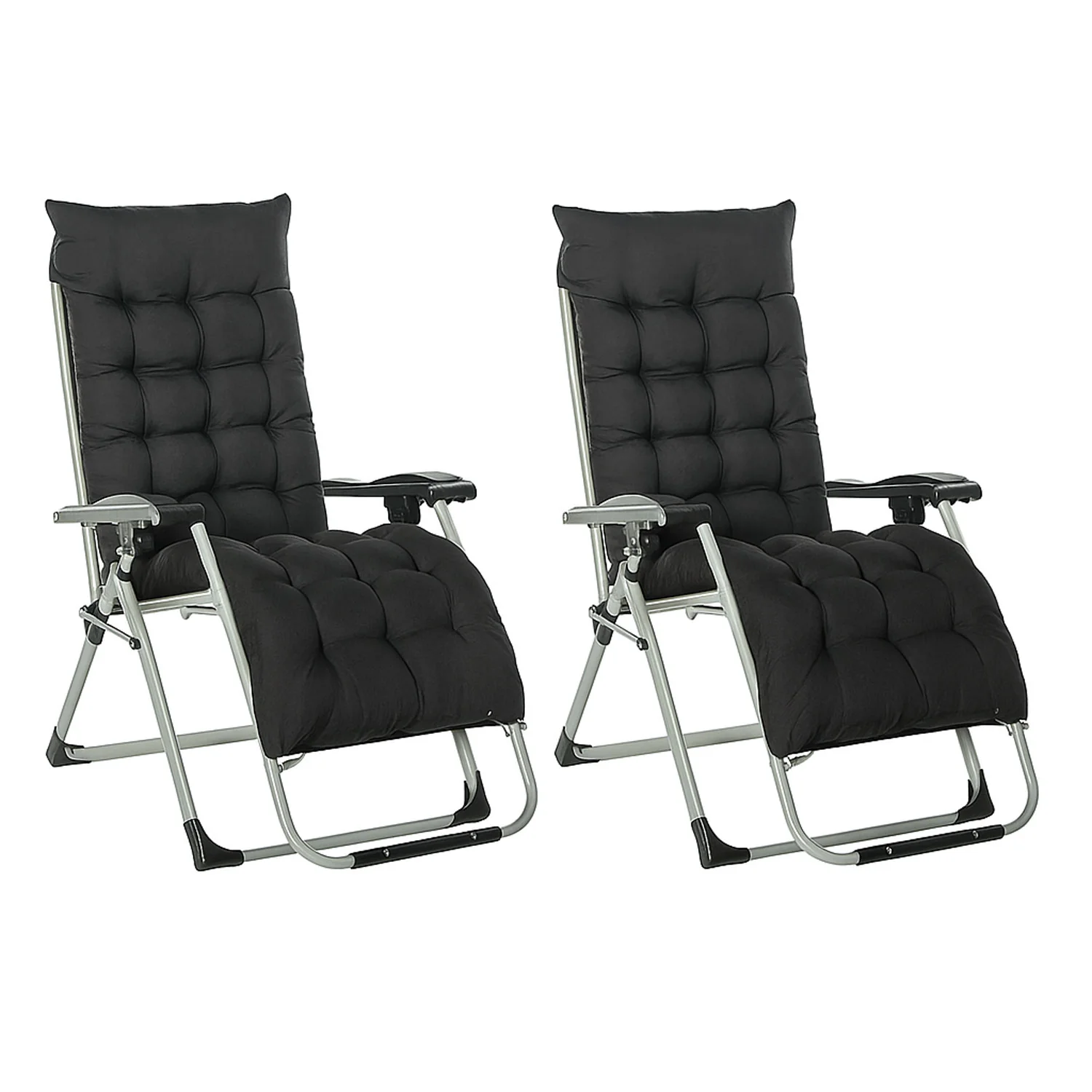 Neo Black Zero Gravity Sun Lounger With Padded Cushions Set of Two
