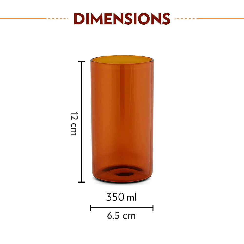 Borosil Vision Amber Glass, Set of 6, 350ml