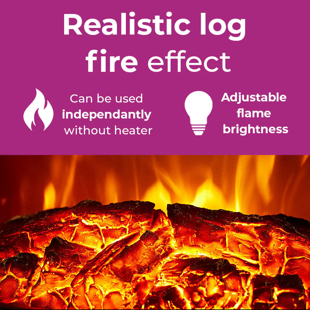 Neo Glass Window Electric Fire With Flame Effect - White