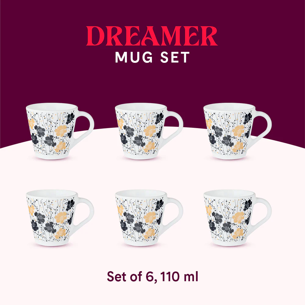 Larah by Borosil Novelty Dreamer Mug Set, 110ml x 6