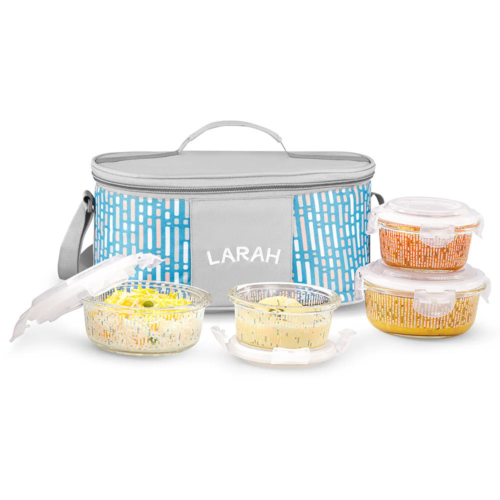 Larah Vogue Fusion Glass Lunchbox, Set of 4