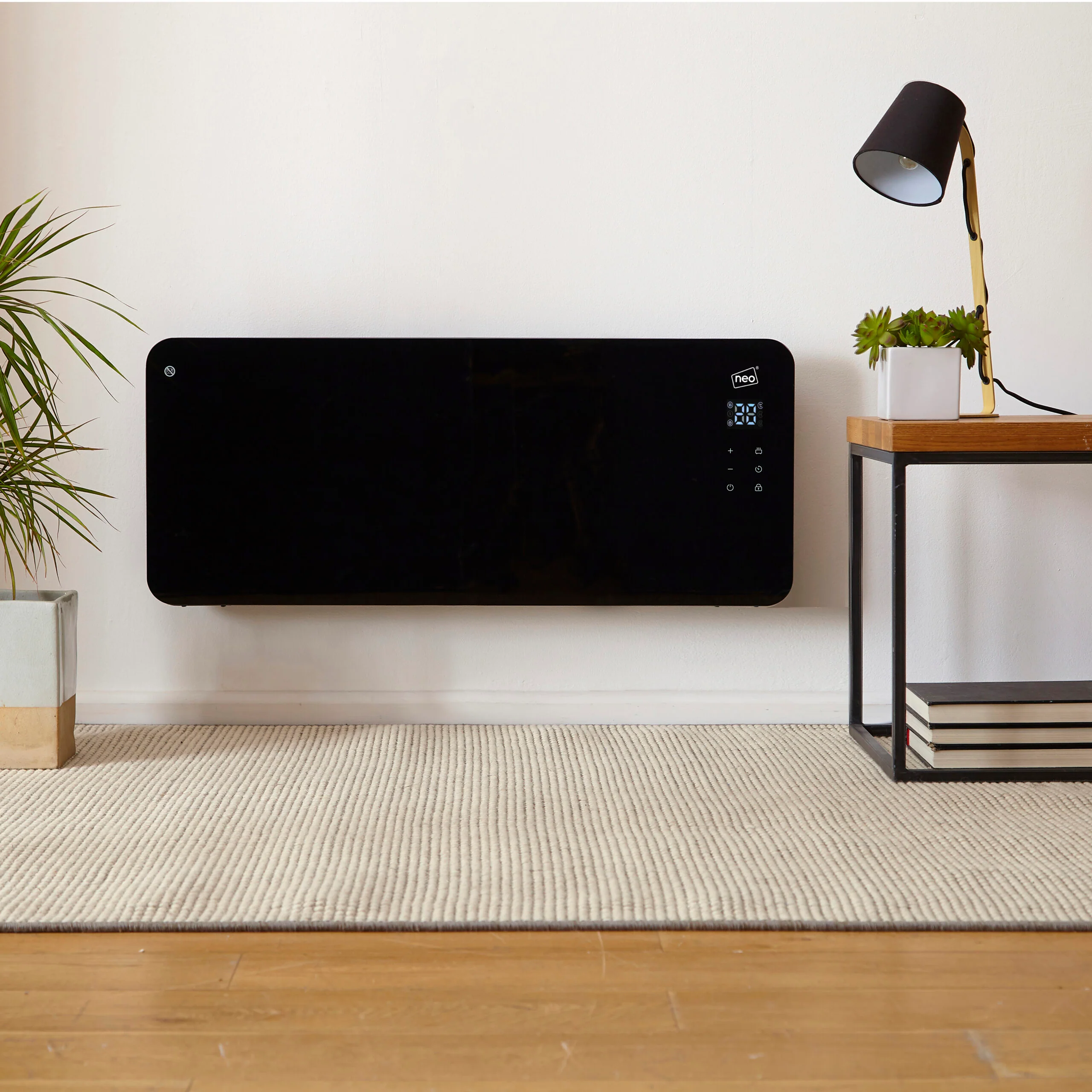 Neo Wifi Black Electric Glass Panel Heater Radiator