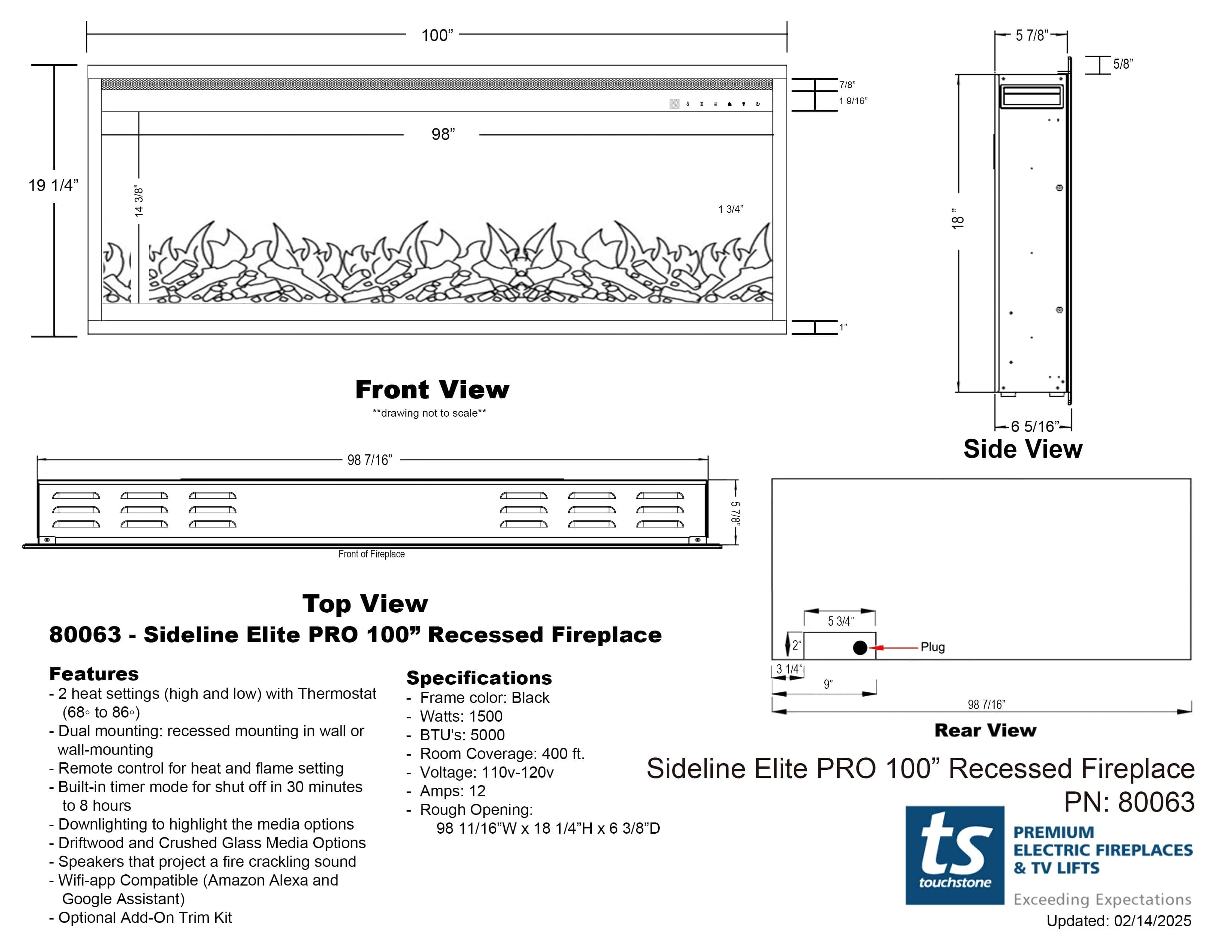 Sideline Elite Pro 100-inch Smart Electric Fireplace 80063
