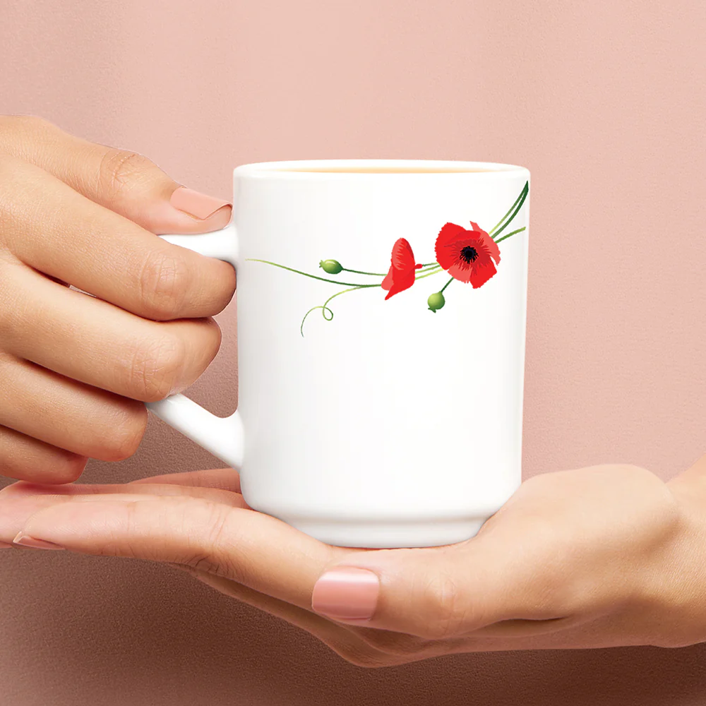Larah by Borosil Red Carnation Mug Set, 240ml x 6
