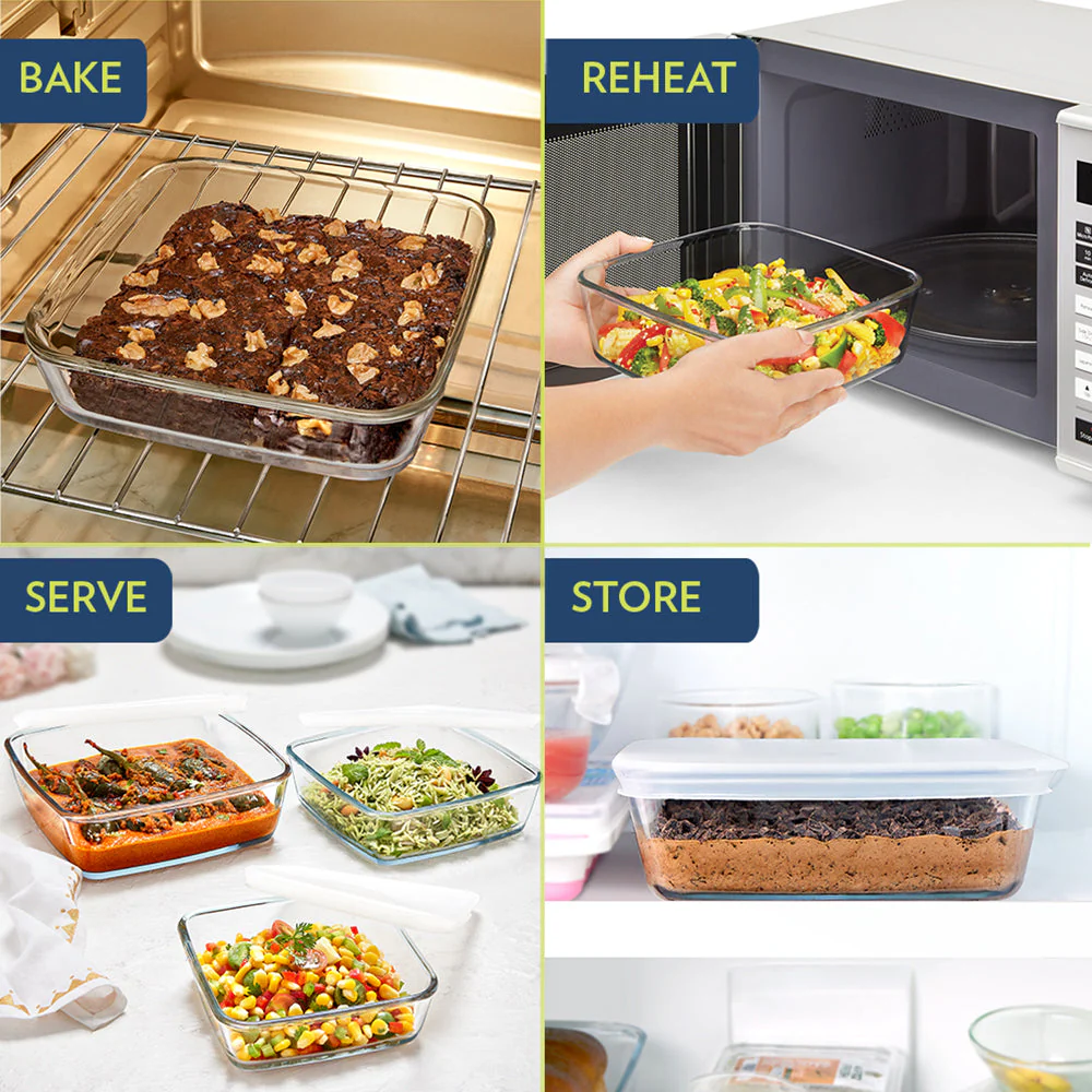 Borosil Square Baking Dish w lid, 1.6L