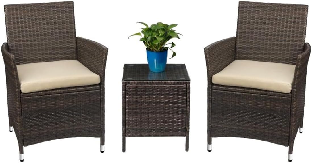 Patio Porch Furniture Sets 3 Pieces PE Rattan Wicker Chairs with Table Outdoor Garden Furniture Sets