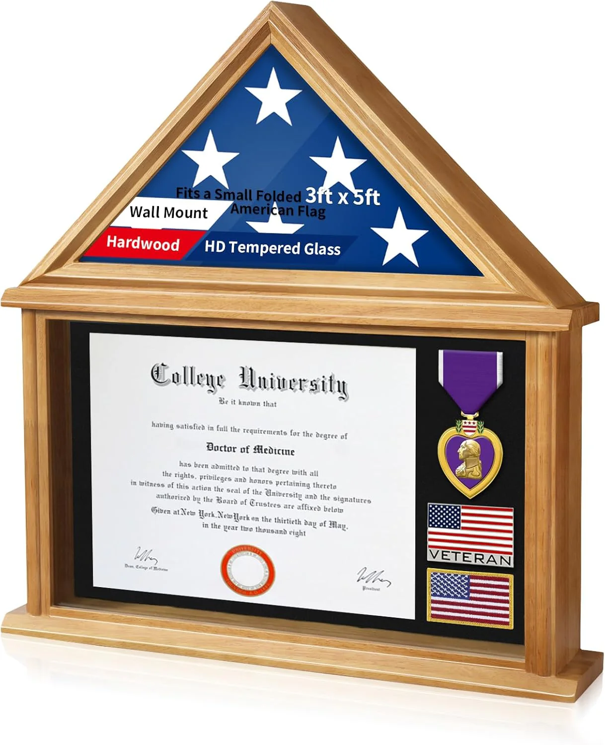 Solid Wood Flag Display Case with HD Glass – Fits 3x5