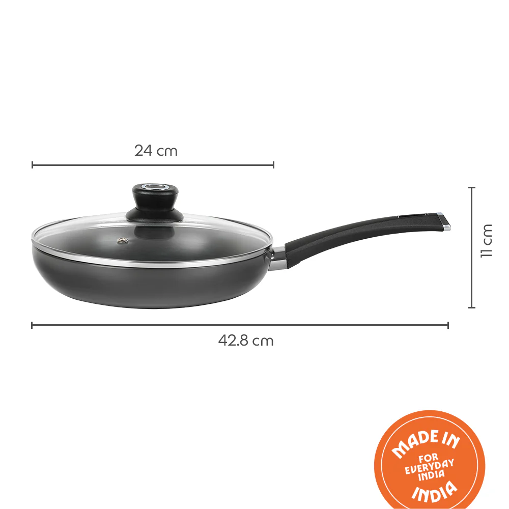Hard Anodized Induction Base Fry Pan W Glass Lid, 24 cm / 1.7L