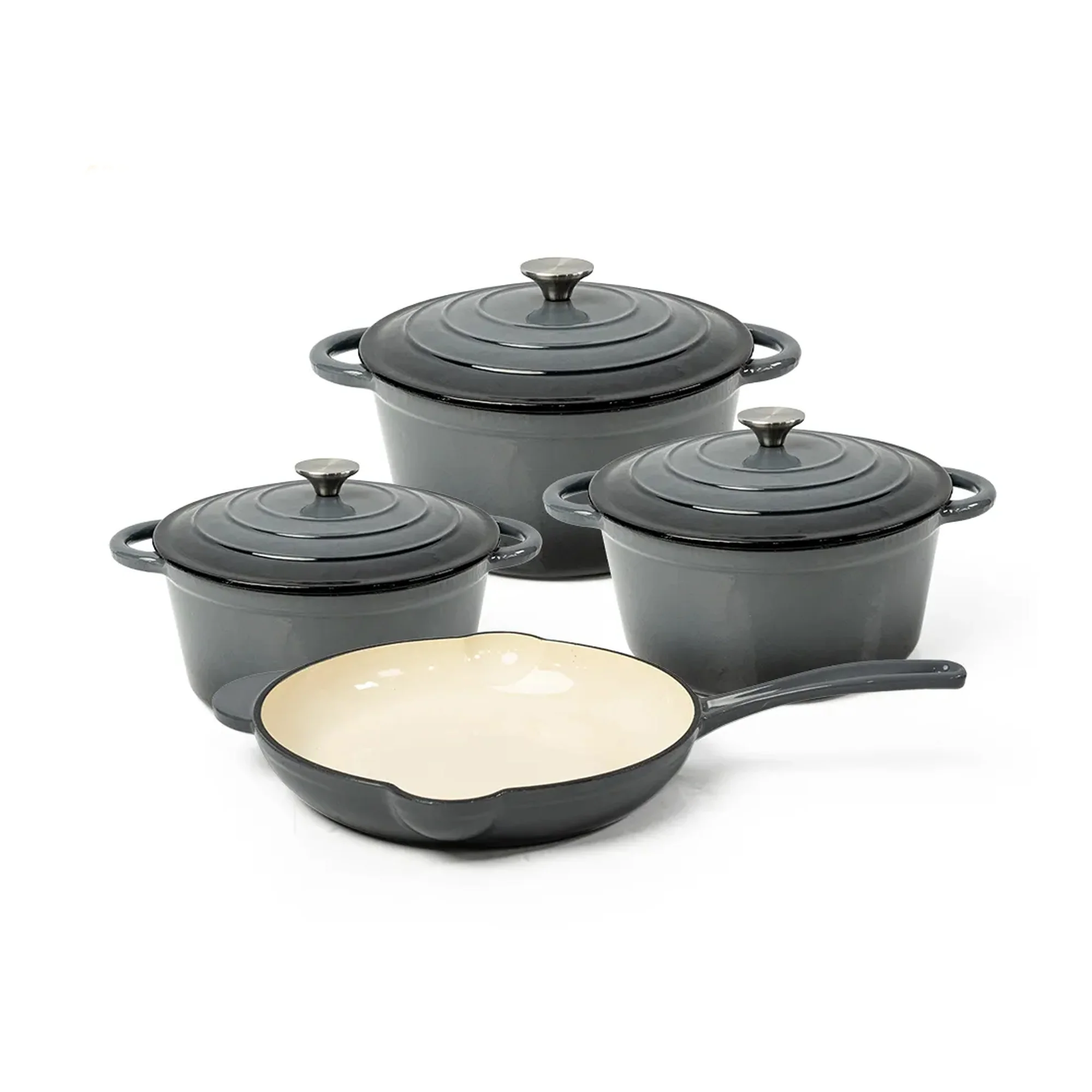 CH 7 Piece Cast Iron Pot Set Grey