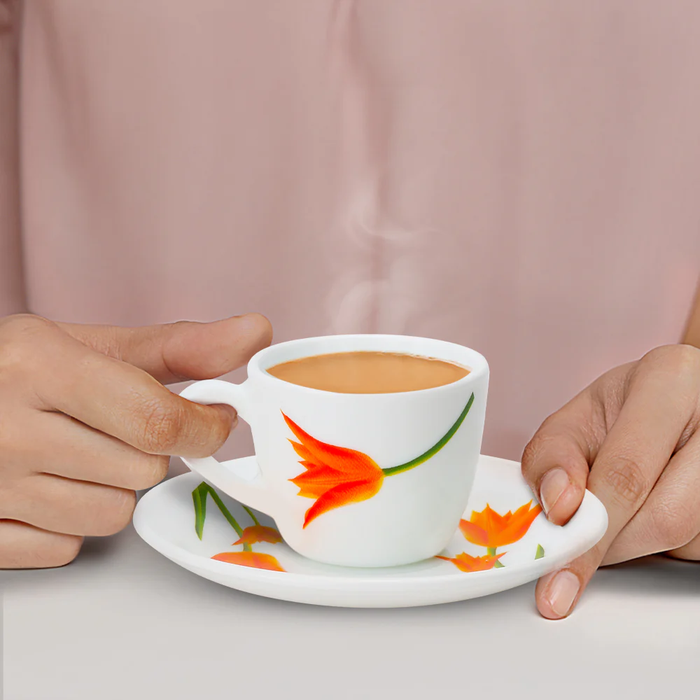 Larah by Borosil Firefly Cup n Saucer Set, 90ml x 12
