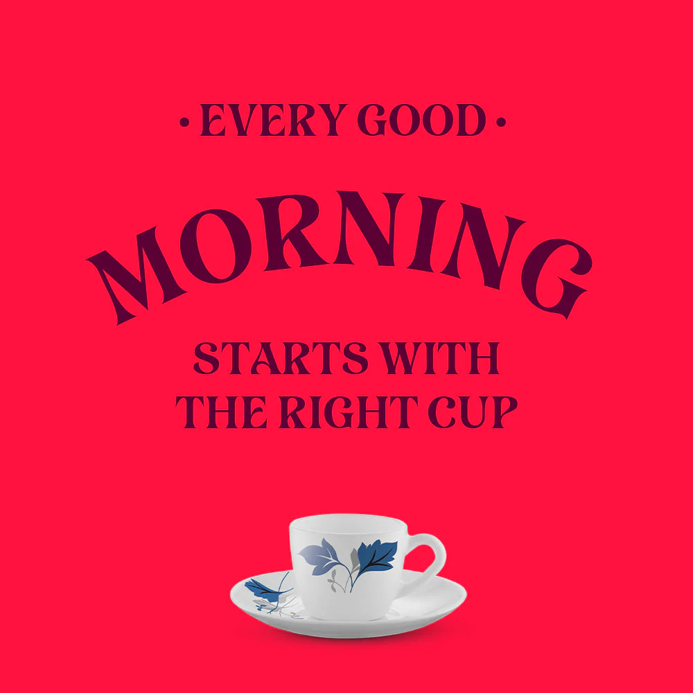 Larah by Borosil Ageria Cup n Saucer Set, 140ml x 8