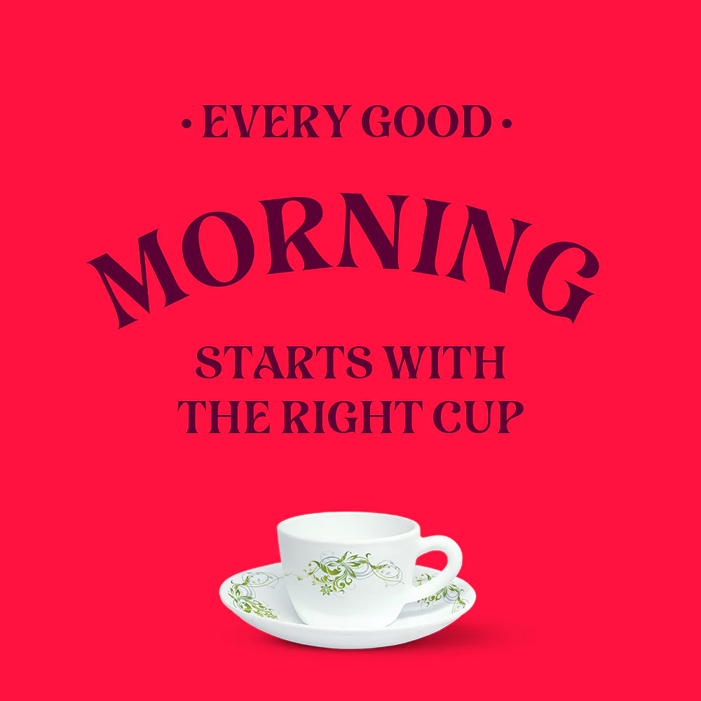 Larah by Borosil Erba Cup n Saucer Set, 140ml x 12