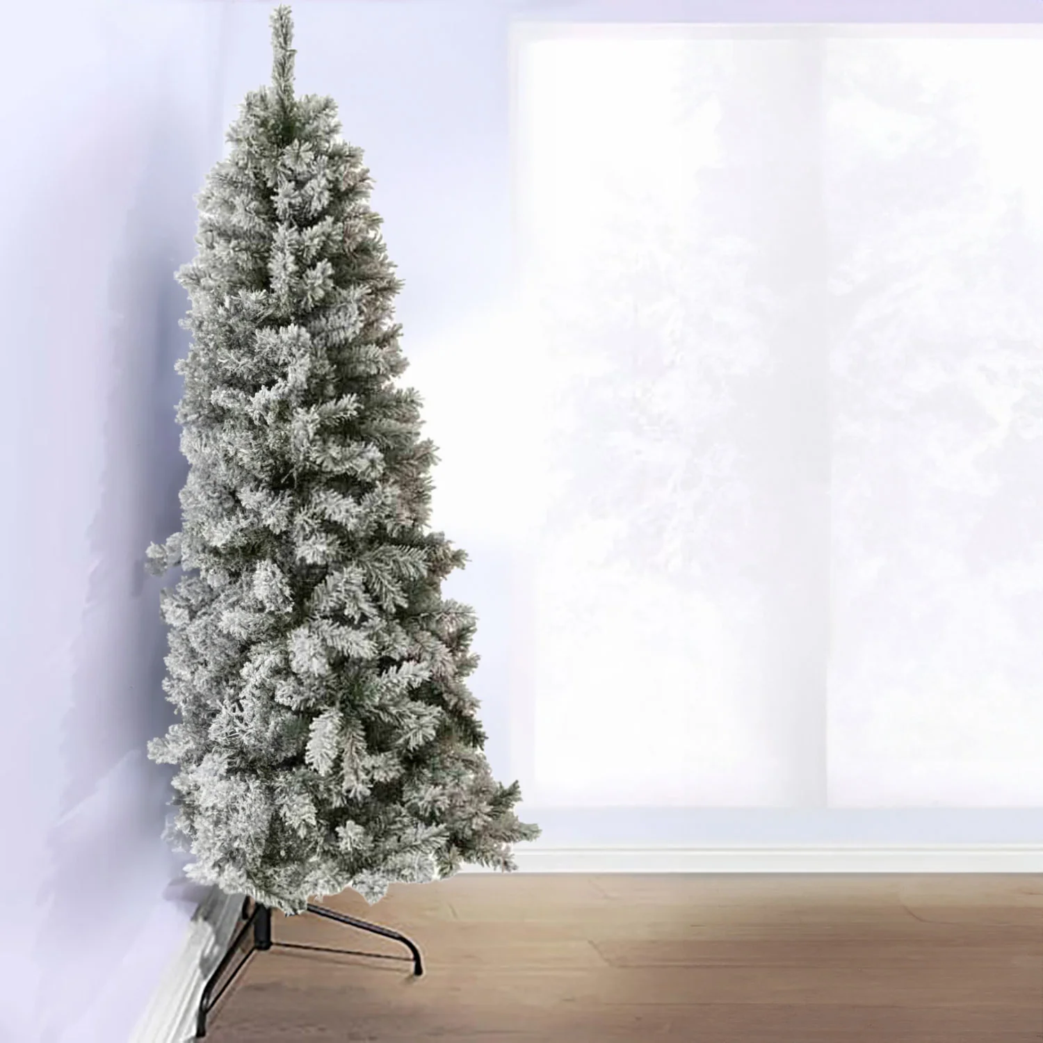 Neo Christmas Tree Artificial 7-Foot Half Slim Snow Flocked