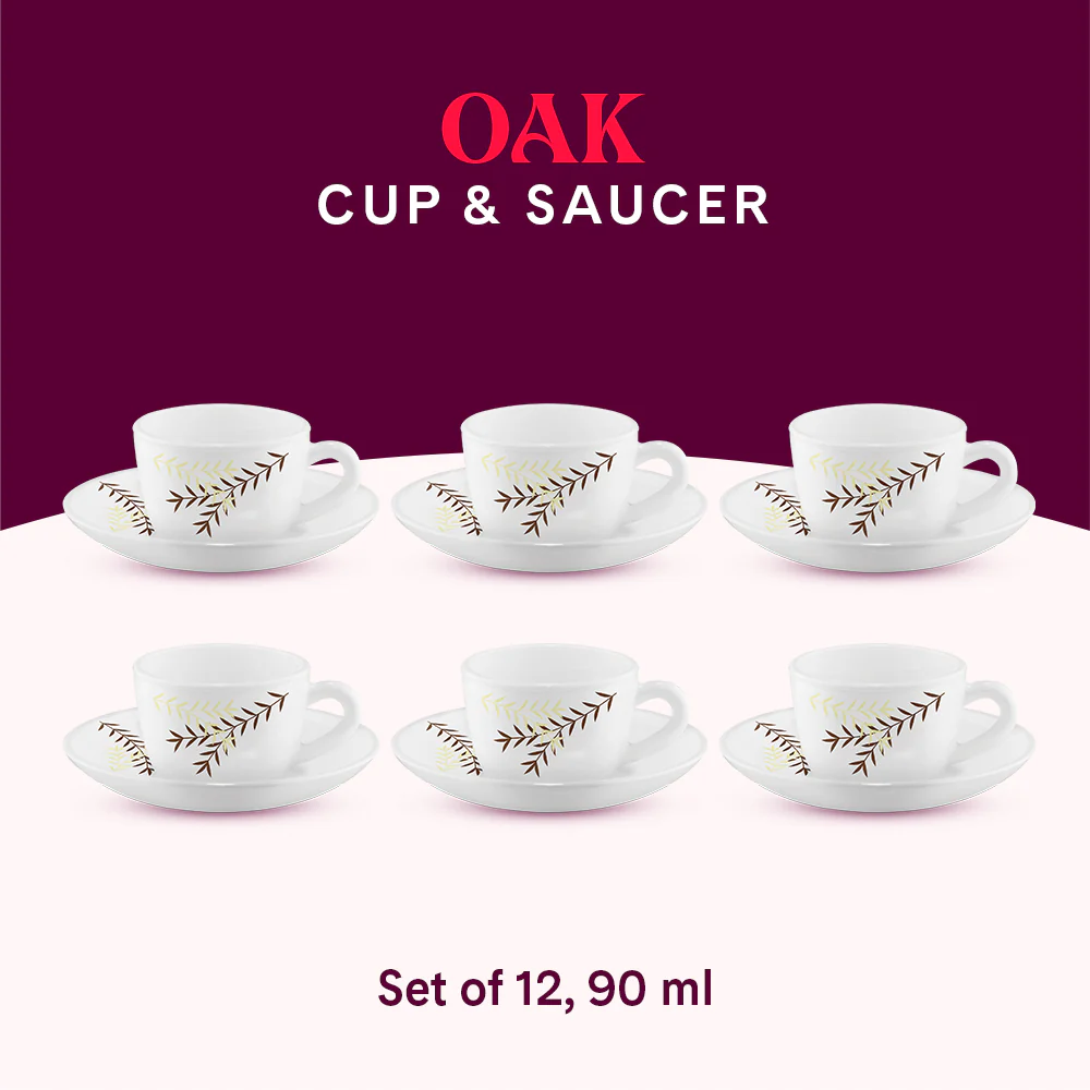 Larah by Borosil Oak Cup n Saucer Set, 90ml x 12