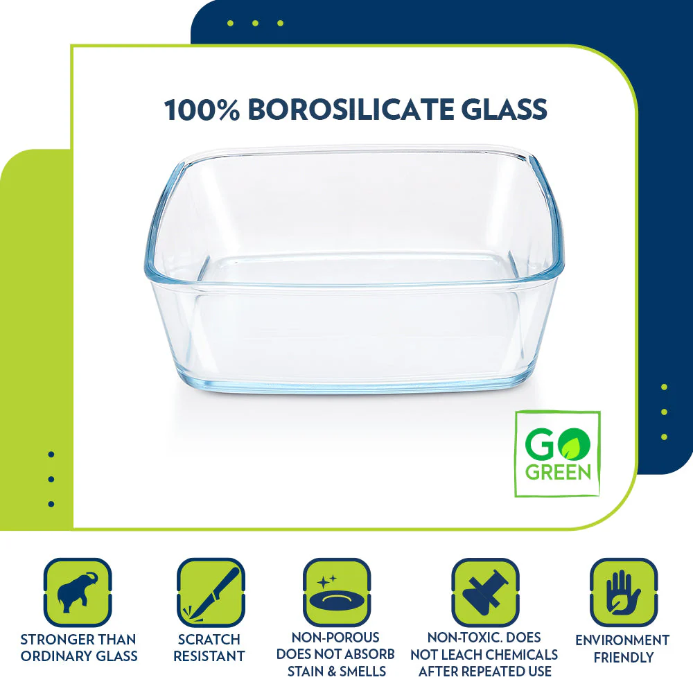Borosil Square Baking Dish w lid, 1.6L