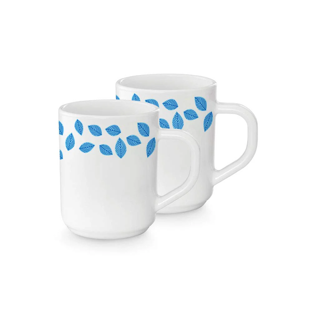 Larah by Borosil Blue Leaves Mug Set, 180ml x 6