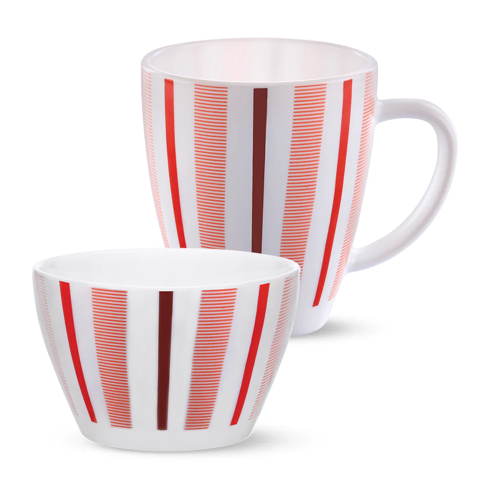 Larah by Borosil Red Strip Breakfast Set, 2 pc