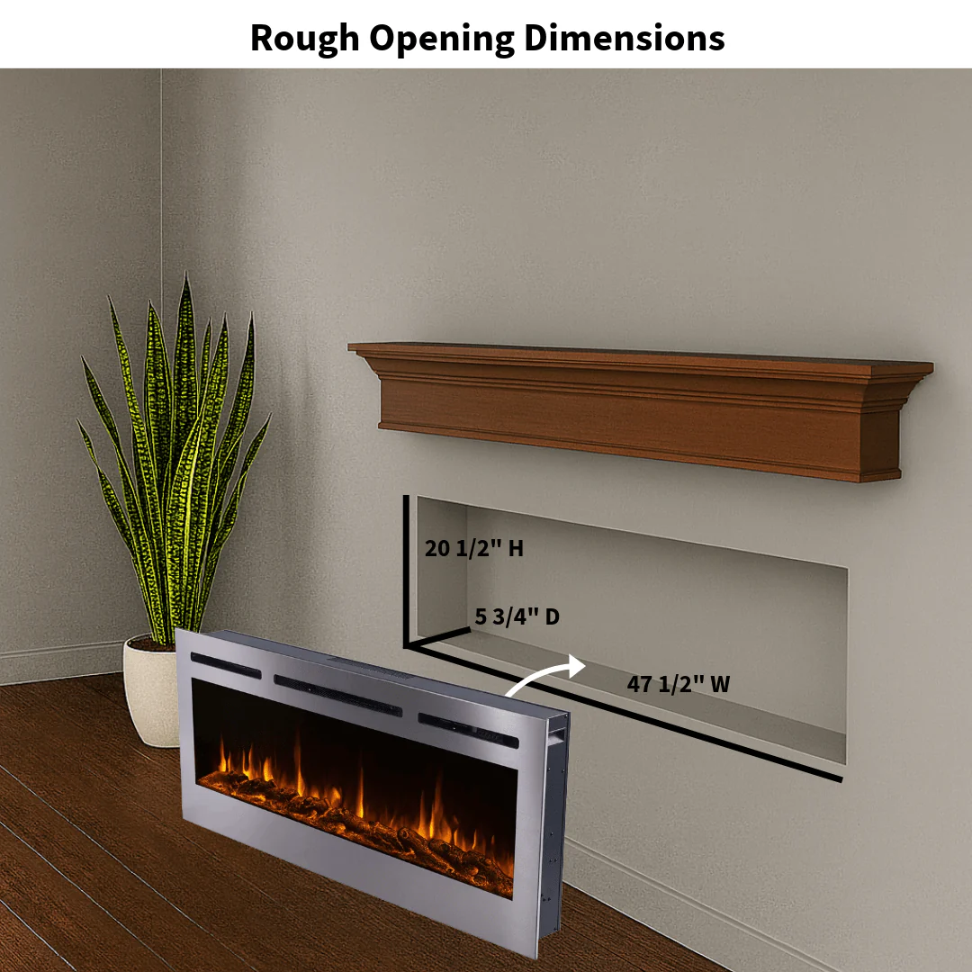 The Sideline Deluxe Stainless Steel 50 Inch Recessed Smart Electric Fireplace 86273