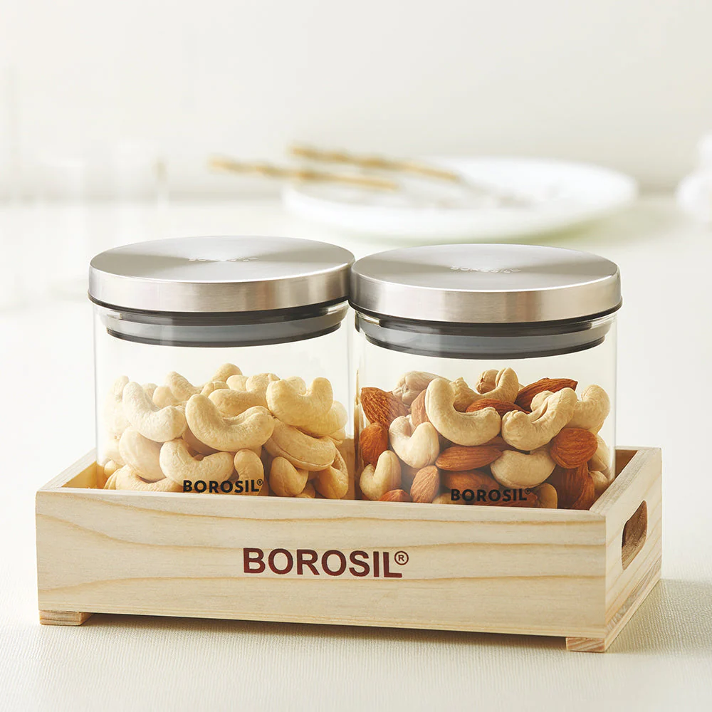Classic Glass Jar Set with Wooden Tray