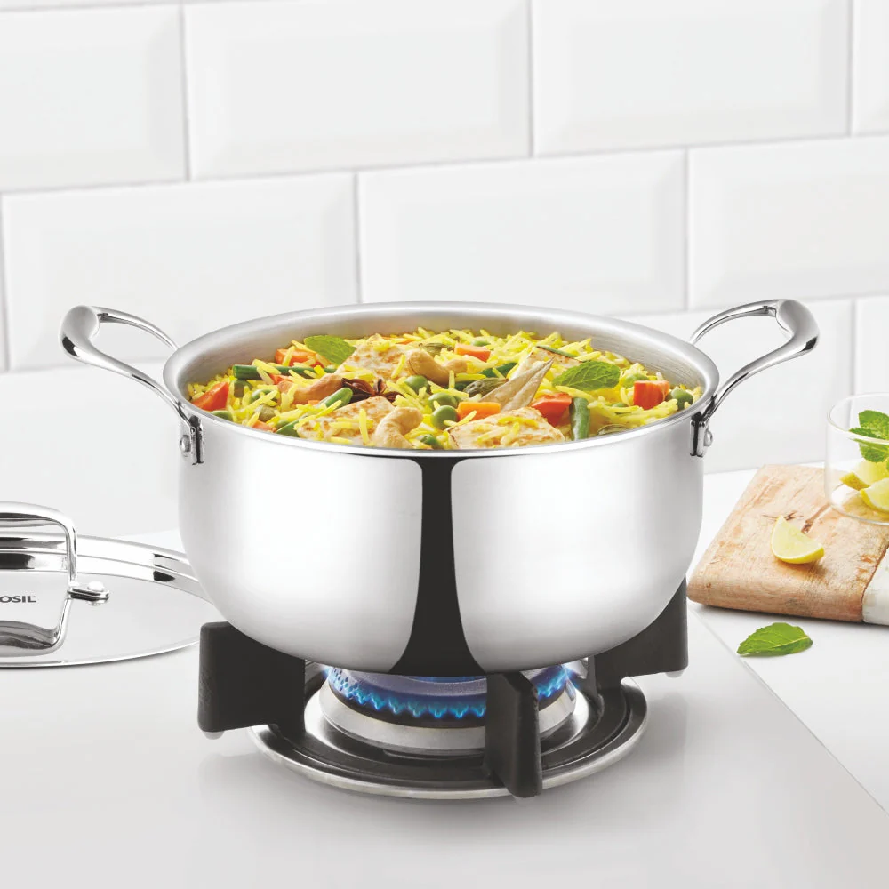 Borosil Cookfresh Triply Casserole (Steel Handle + Lid), 2.1L