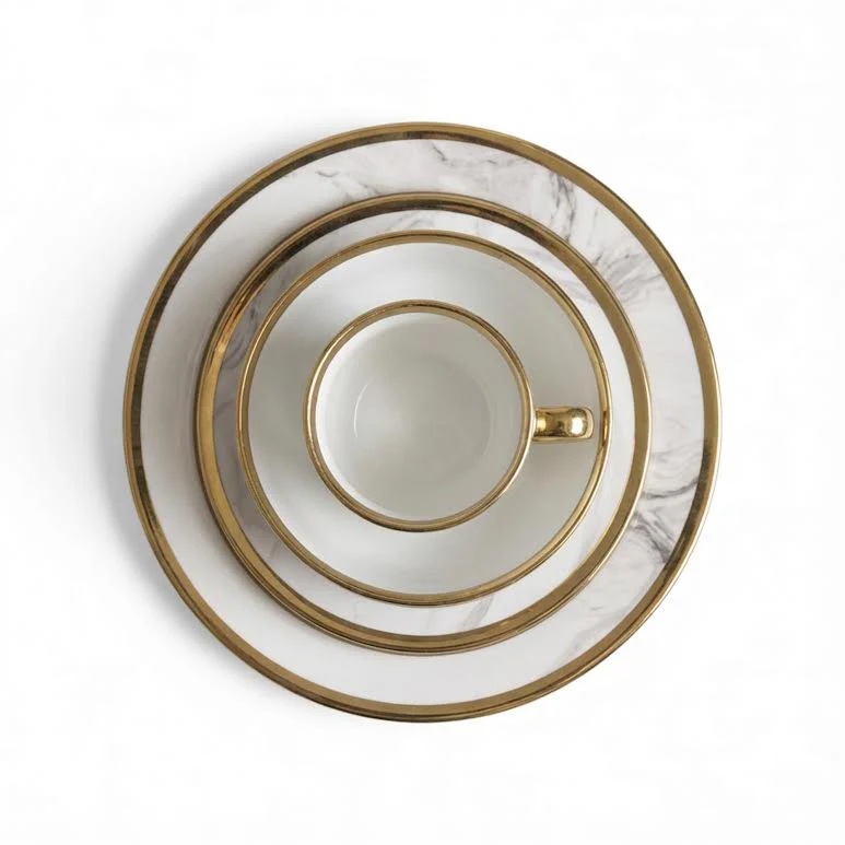16 Piece Dinner Set with Trimming Gold & White