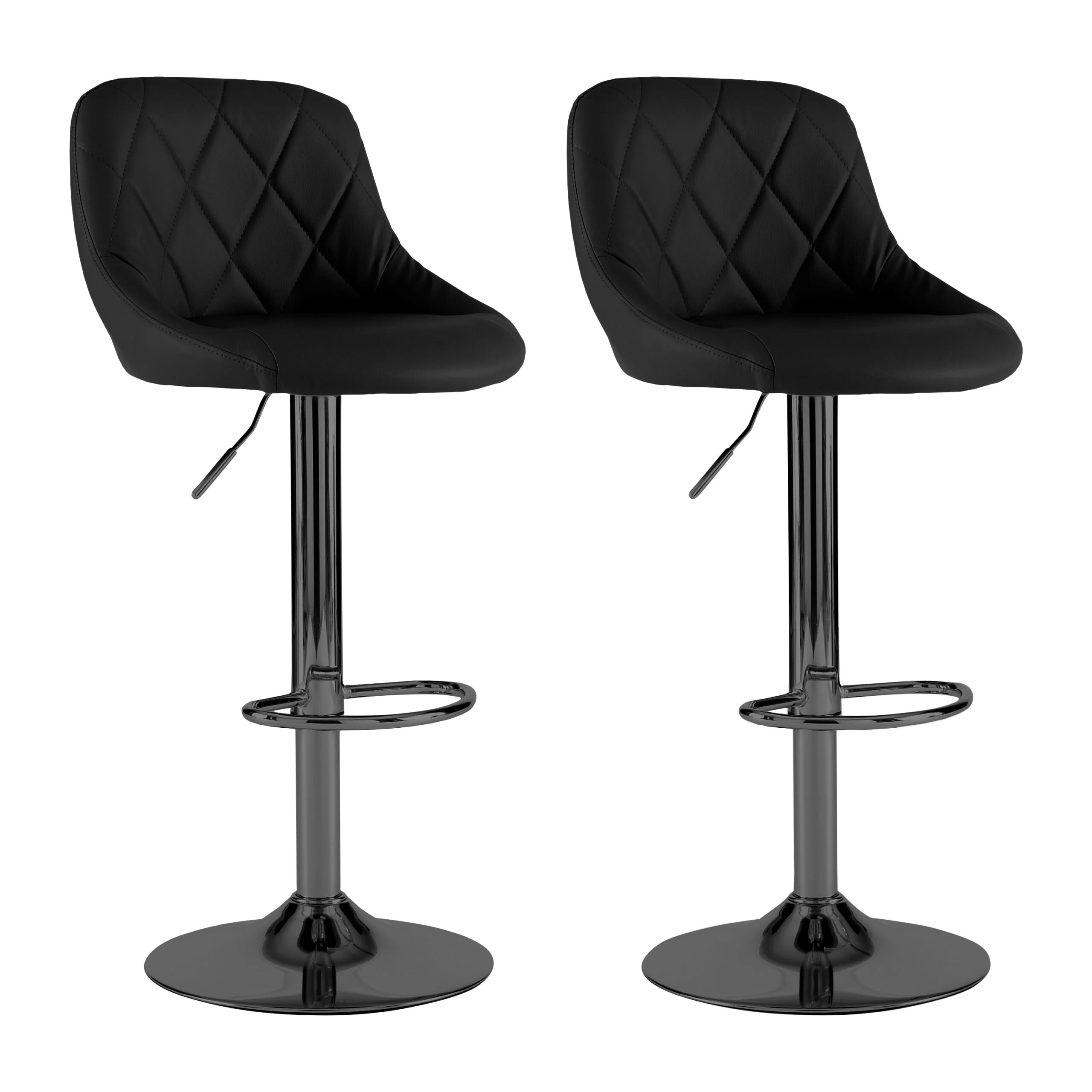 Neo Bar Stool Black Leather & Back Steel Base Set of Two