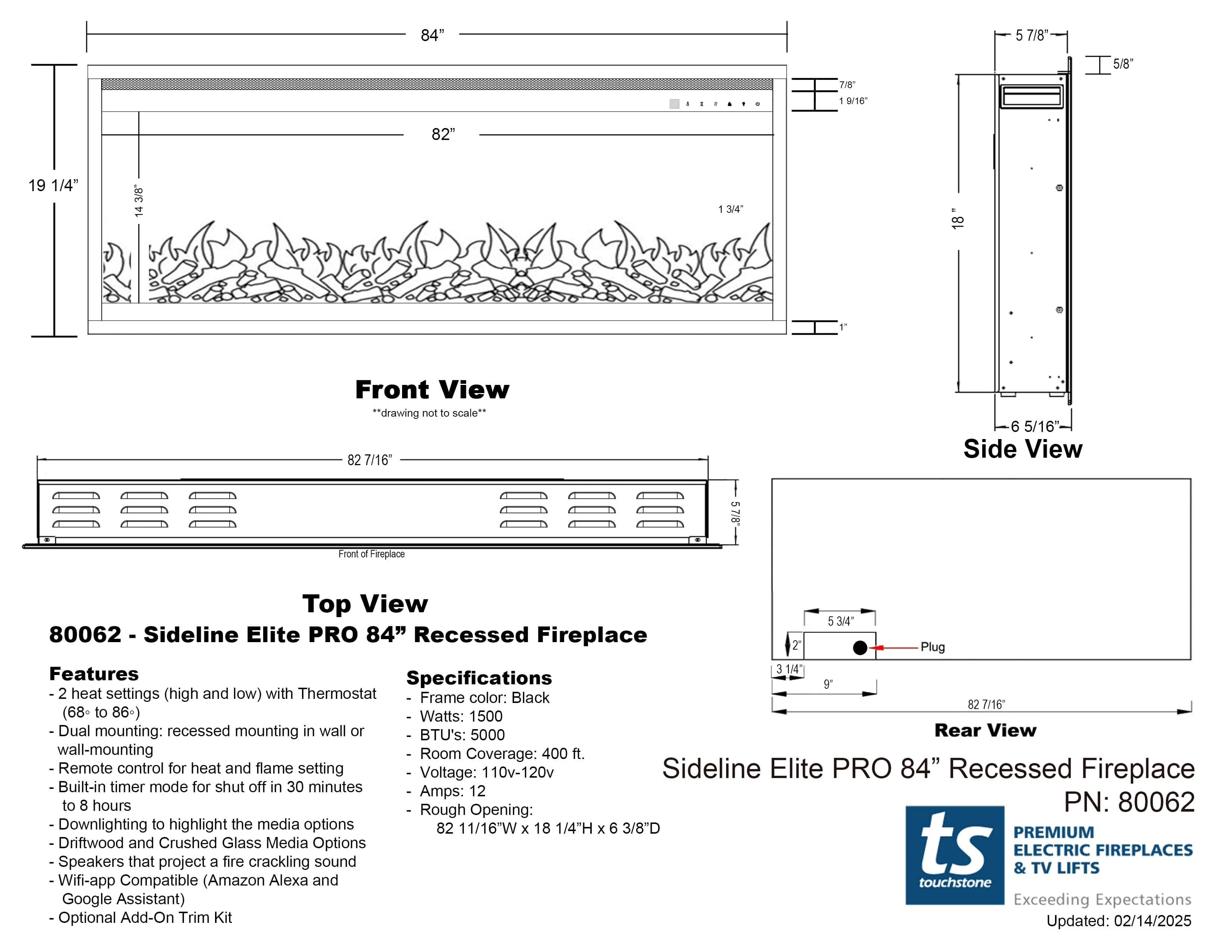 Sideline Elite Pro 84-inch Smart Electric Fireplace 80062