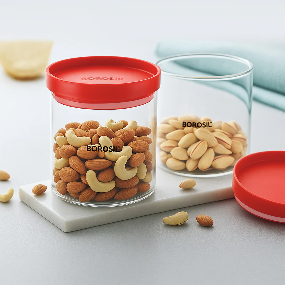 Stack n Store Airtight Glass Jar Set with Red PP lid