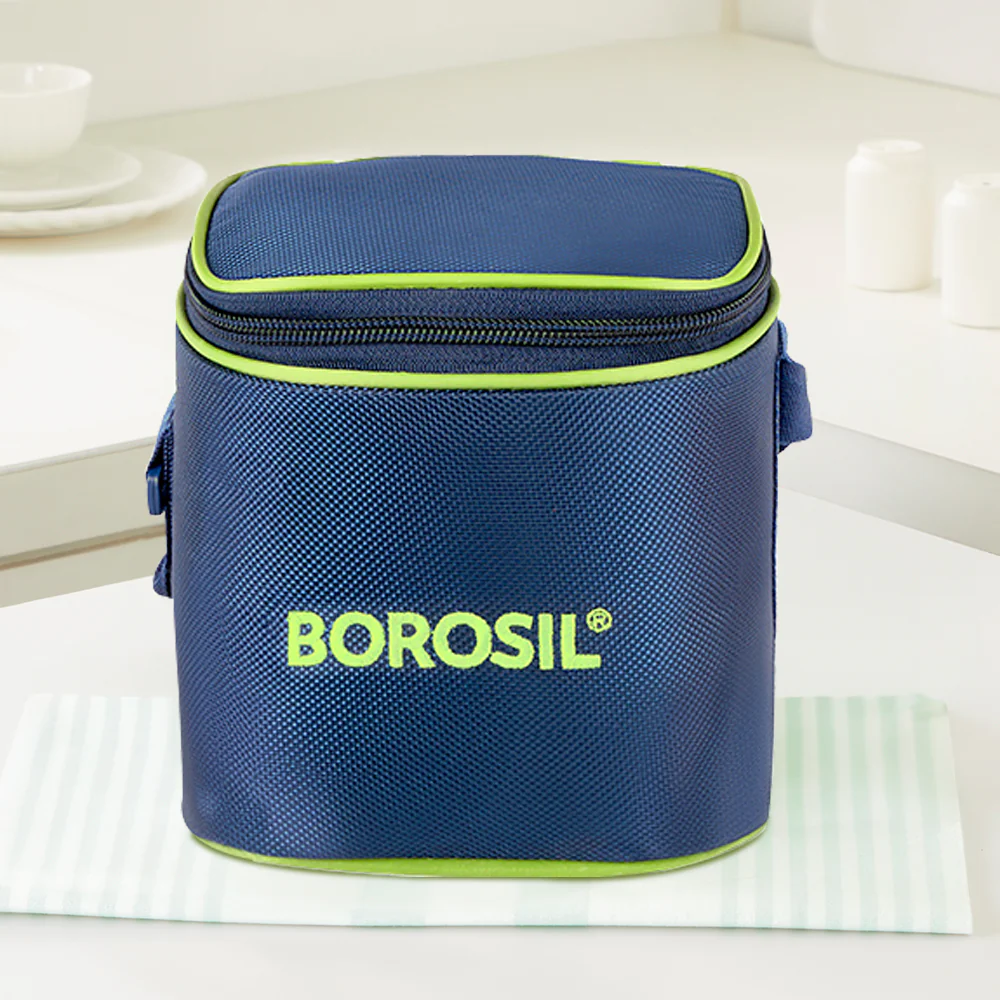 Borosil Blue Tall Lunch Bag, Square, For Set of 2, (320ml) (Only Bag)