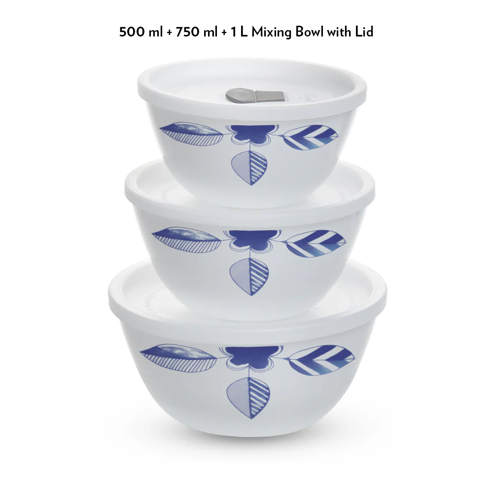 Larah by Borosil Morning Glory 4 pc Mixing Bowl, 1 L + 750 ml + 500 ml